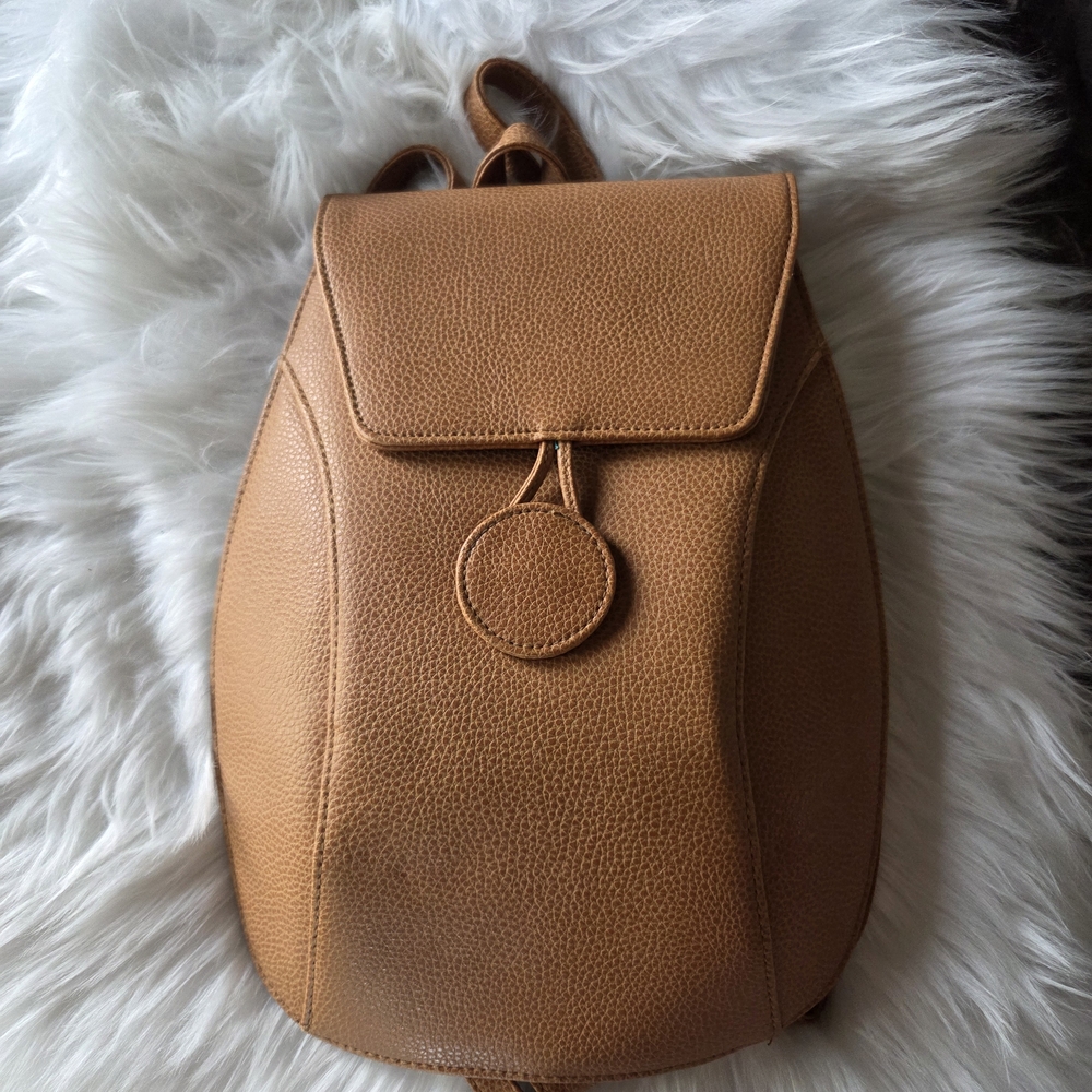 Classic Tan Pebbled Leather Backpack - Women's Everyday Bag